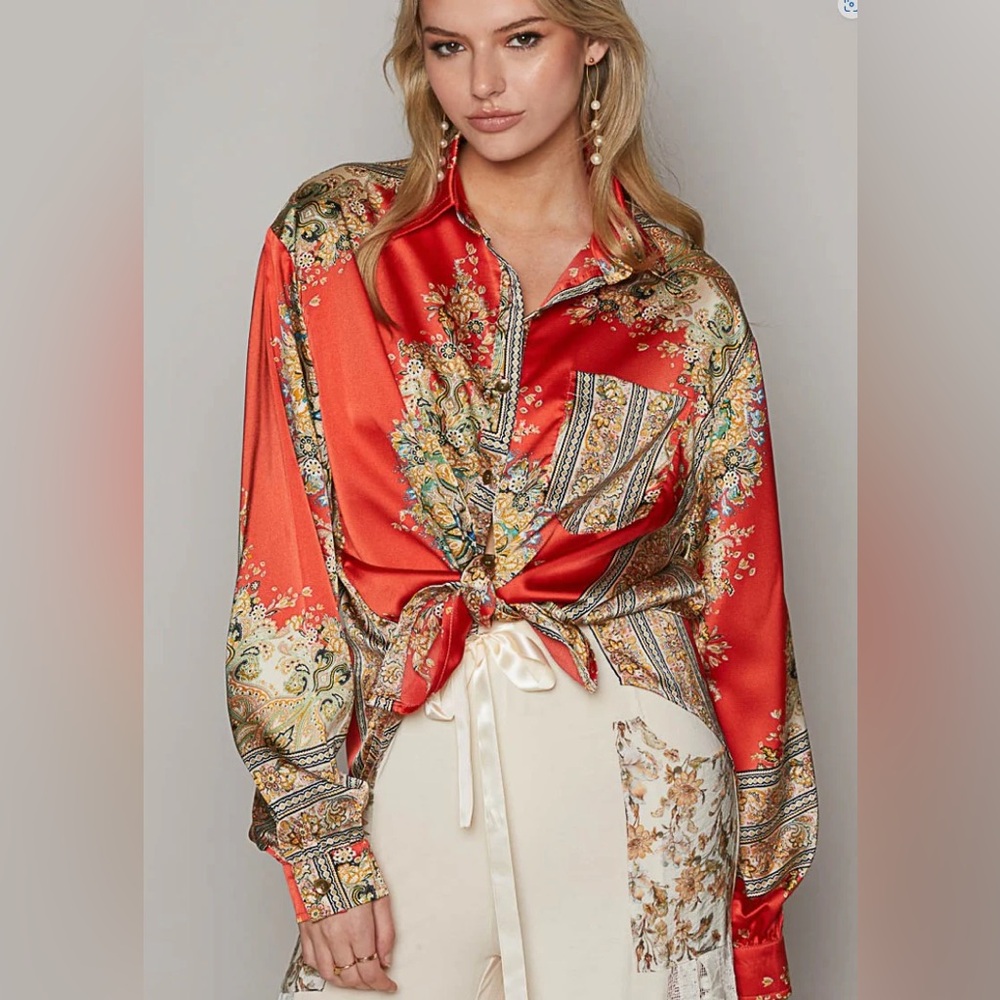 NWOT Anthropologie POL Spice Paisley BOHO Blouse Women’s Large